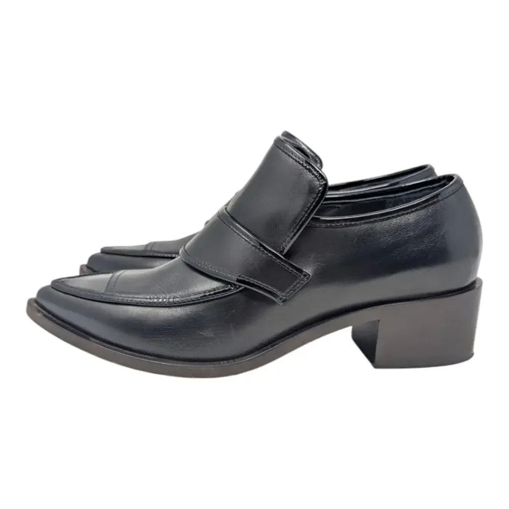 Chanel Loafer CC Logo Captoe Pointed Toe Leather Chunky Heel 36C | 5.5